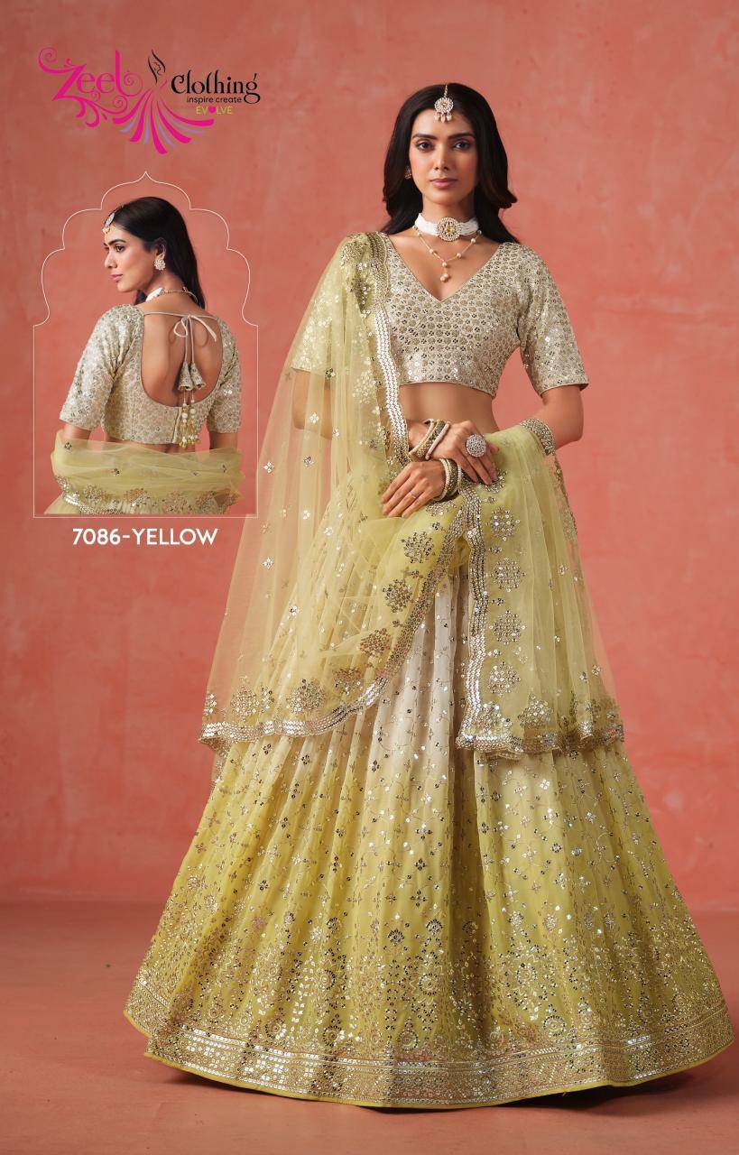 Elegance Georgette Yellow Printed silk lehenga choli suppliers in Mumbai